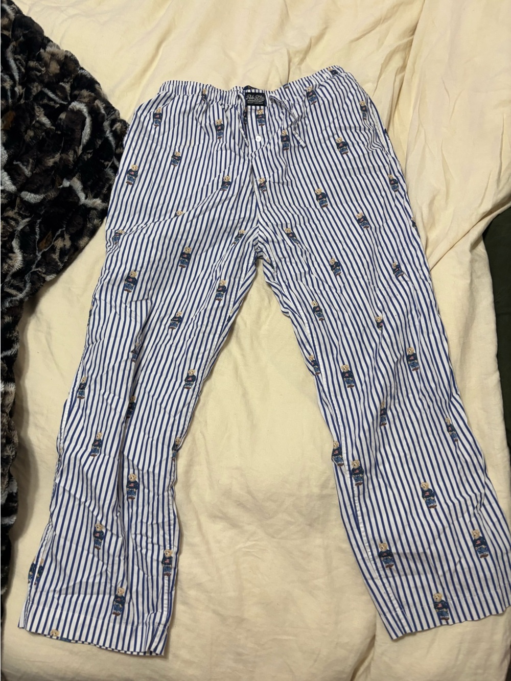 Polo by Ralph Lauren Blue & White Striped Pajama Pants with Novelty Bear Print